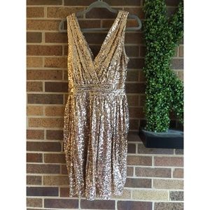 Badgley Mischka Gold Sequin Gown, Size: 16